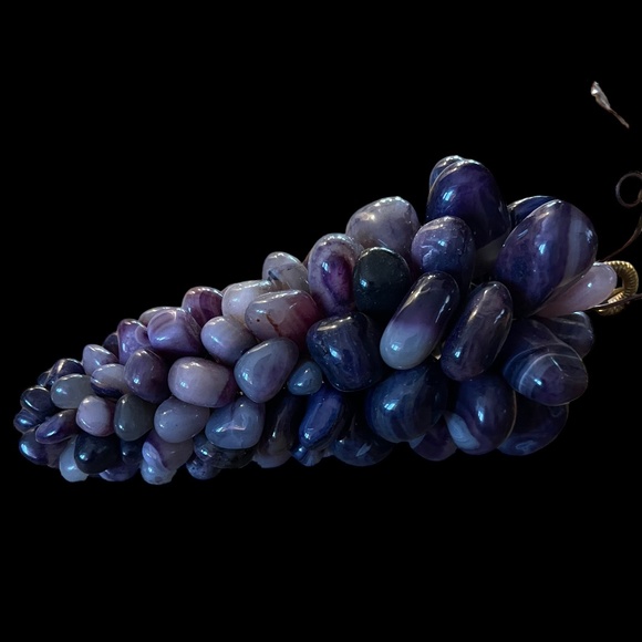 Vintage Gemstone Grape Bunch of Purple Agate with Copper Leaves - Picture 7 of 12
